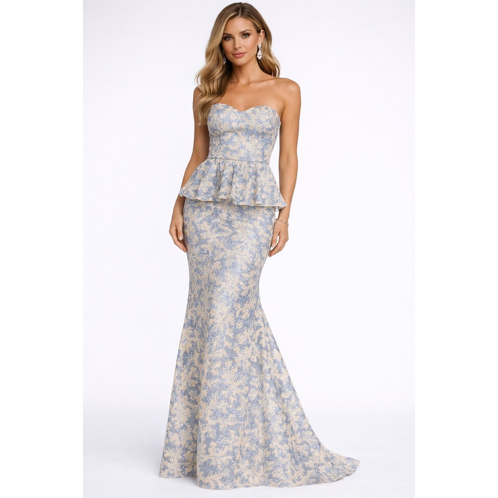Dress the Population‎ Scarlett Sequin Floral Peplum Mermaid Gown XS NWOT